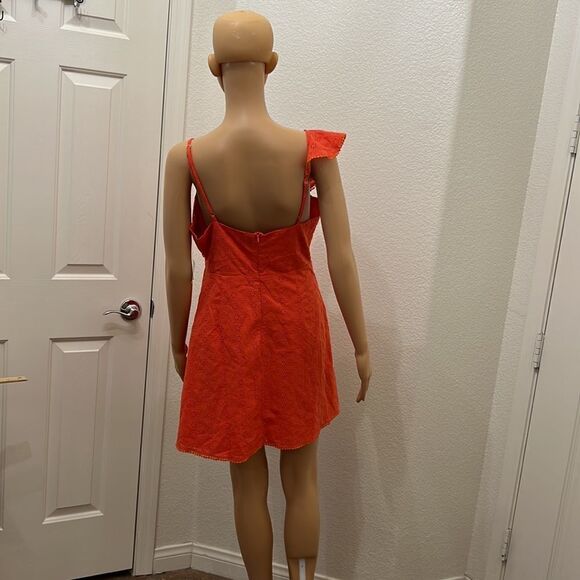 Lady Vox Size Large Coral Eyelet Lined Summer Dress Adjustable Spaghetti Straps - Picture 5 of 10
